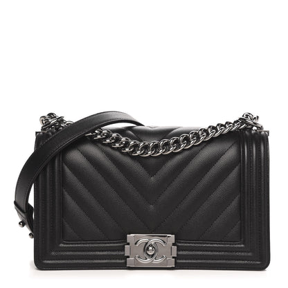 Chanel Caviar Chevron Quilted Medium Boy Flap Black 1 of 10