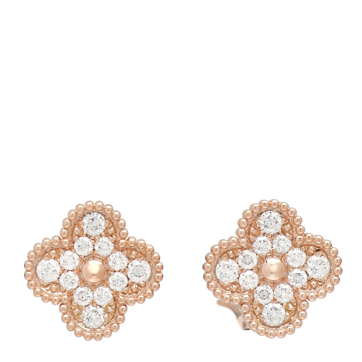 Van Cleef & Arpels 18K Rose Gold Diamond Vintage Alhambra Earrings 1 of 5