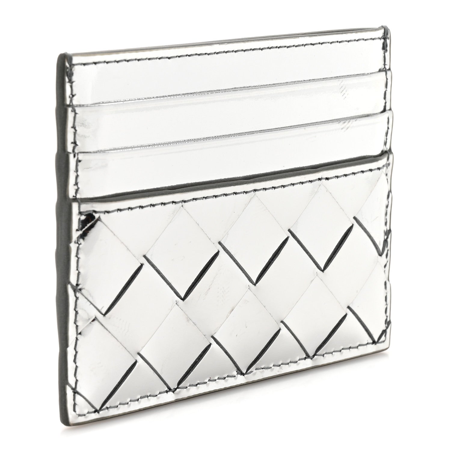 Bottega Veneta Mirror Laminated Nappa Intrecciato Card Holder Silver 3 of 8