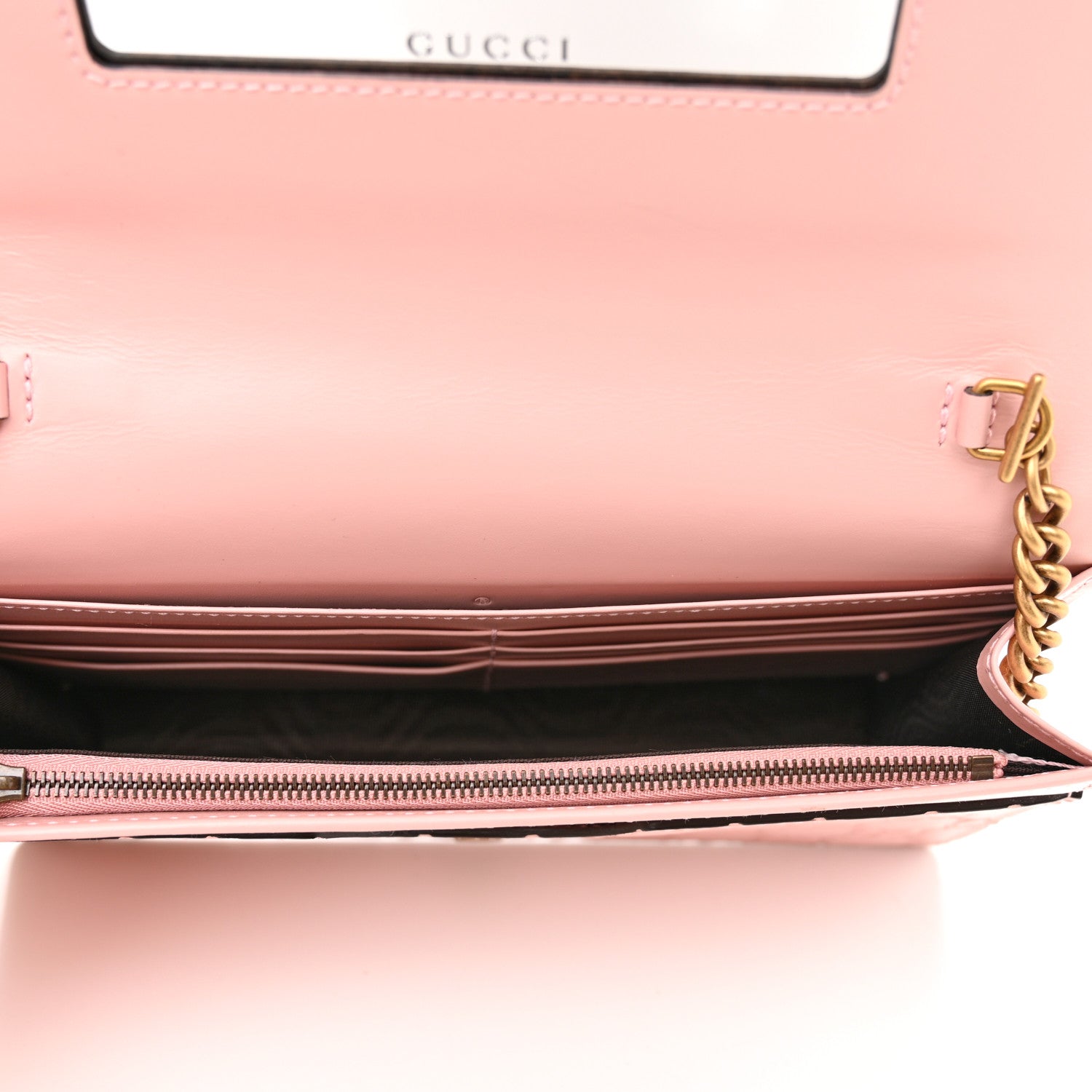 Gucci Guccissima Signature Crystal Cat Chain Wallet Light Candy Pink 5 of 10