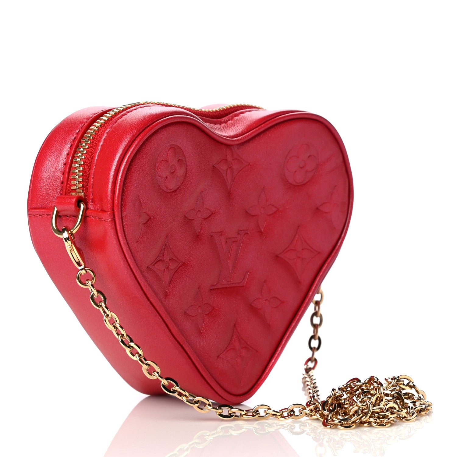 Louis Vuitton Lambskin Embossed Monogram Fall In Love Sac Coeur Heart Chain Bag Lipstick Red 2 of 4