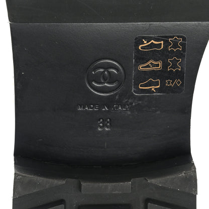 Chanel Lambskin Pearl Chain CC Combat Boots 38 Ivory Black 6 of 11