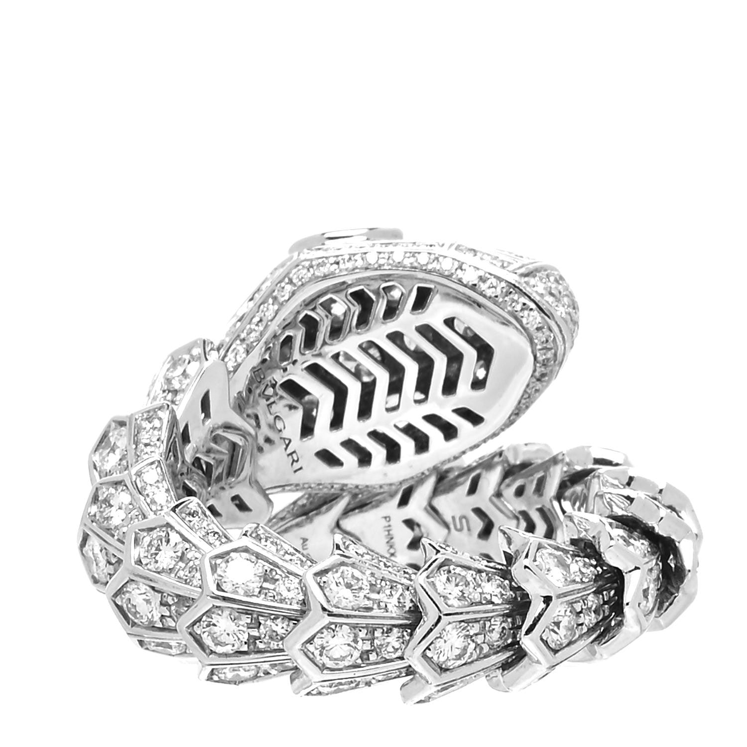 Bulgari 18K White Gold Diamond Emerald Serpenti Pave Ring 55 7.25 4 of 6