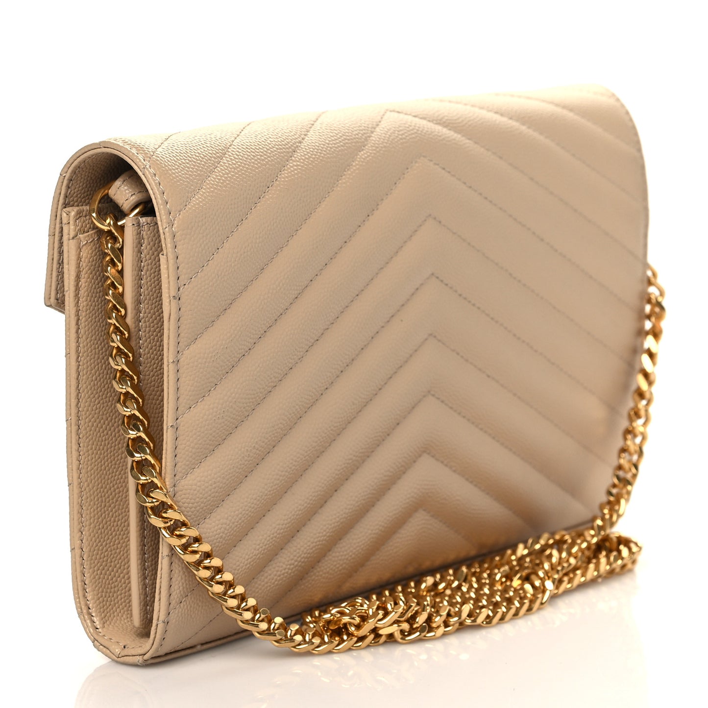 Grain De Poudre Matelasse Chevron Monogram Chain Wallet Nude Powder