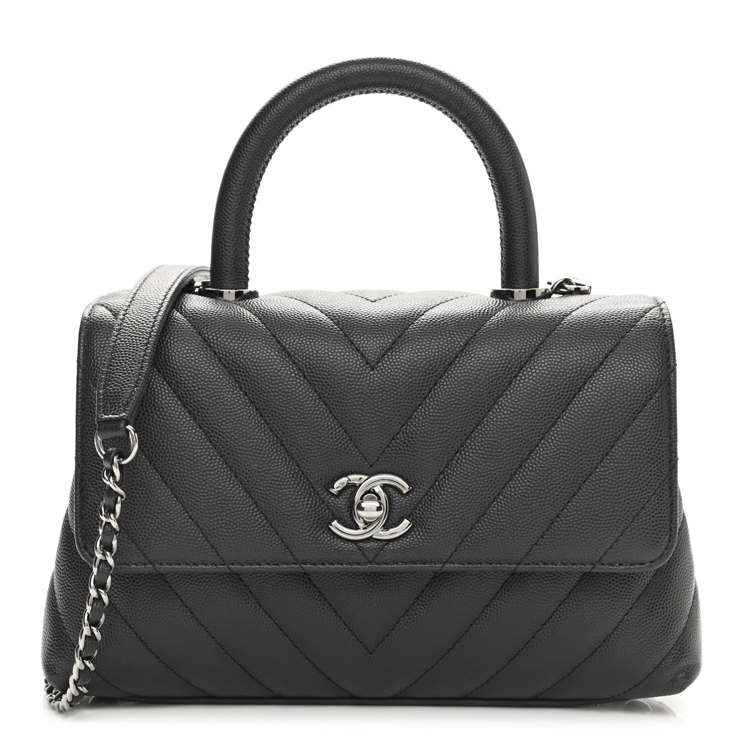 Chanel Caviar Chevron Quilted Mini Coco Handle Flap Dark Grey 1 of 14