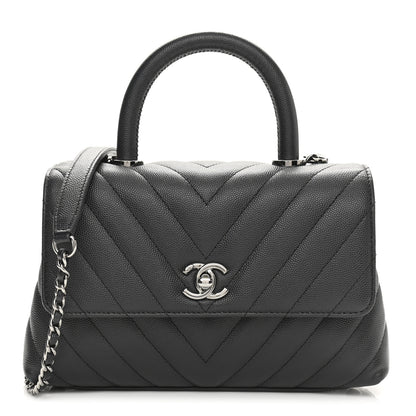 Chanel Caviar Chevron Quilted Mini Coco Handle Flap Dark Grey 1 of 14