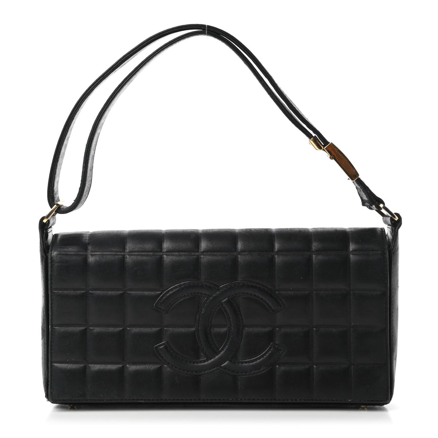 Lambskin Quilted CC Chocolate Bar Flap Black