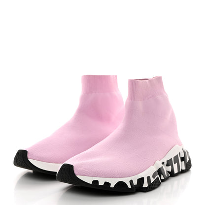 Balenciaga Neoprene Knit Womens Speed Graffiti Sneakers Light 40 Light Pink White Black 3 of 8