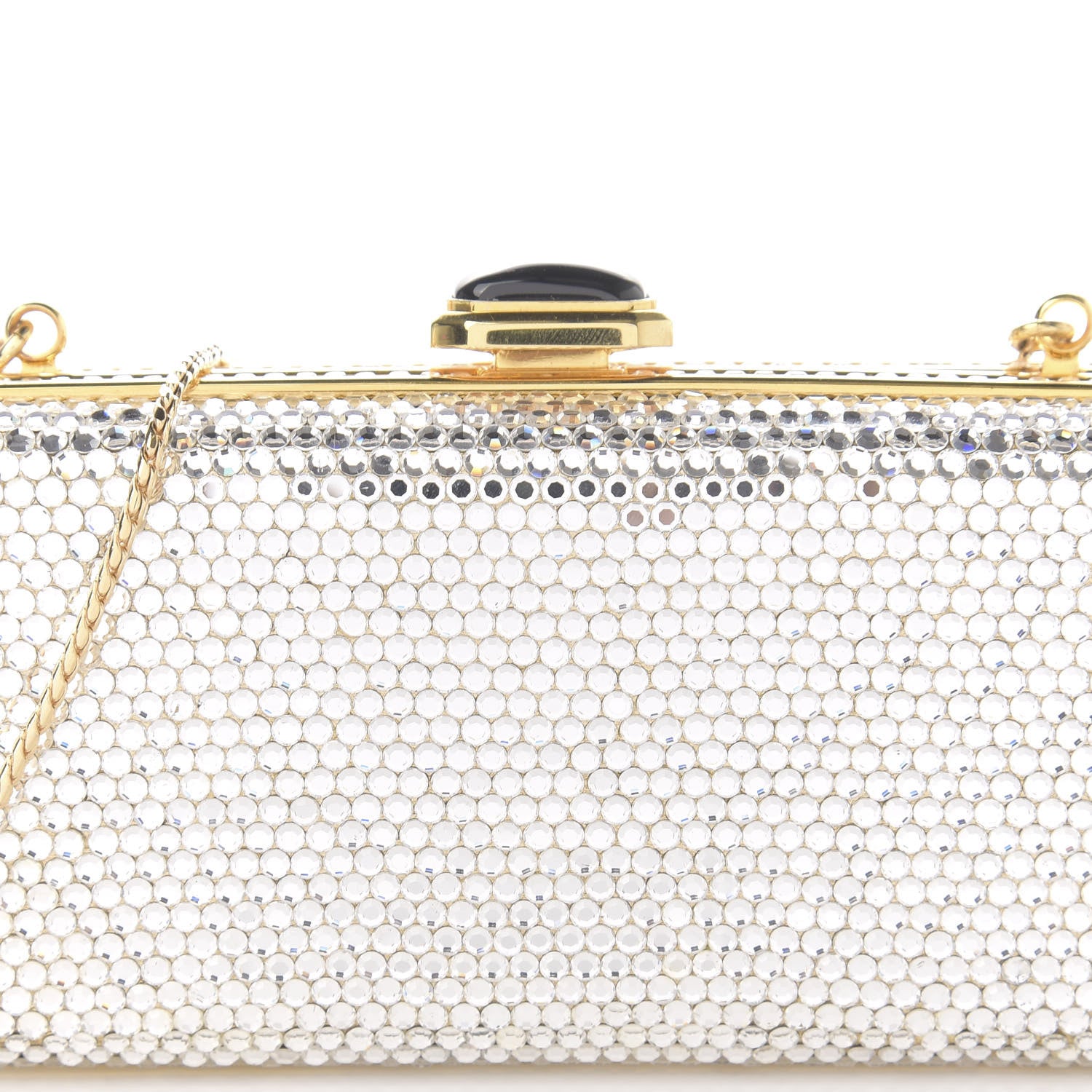 Judith Leiber Swarovski Crystal Minaudiere Clutch Silver Gold 9 of 10