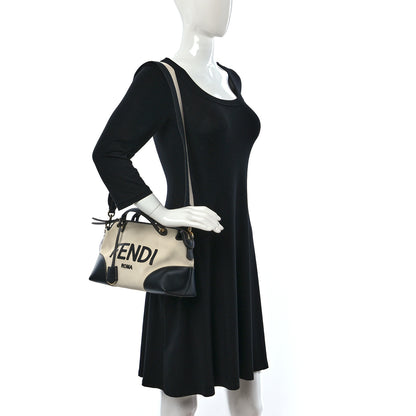 Fendi Canvas Vitello King Logo Embroidered Medium By The Way Boston Bag Grezzo Black 2 of 13
