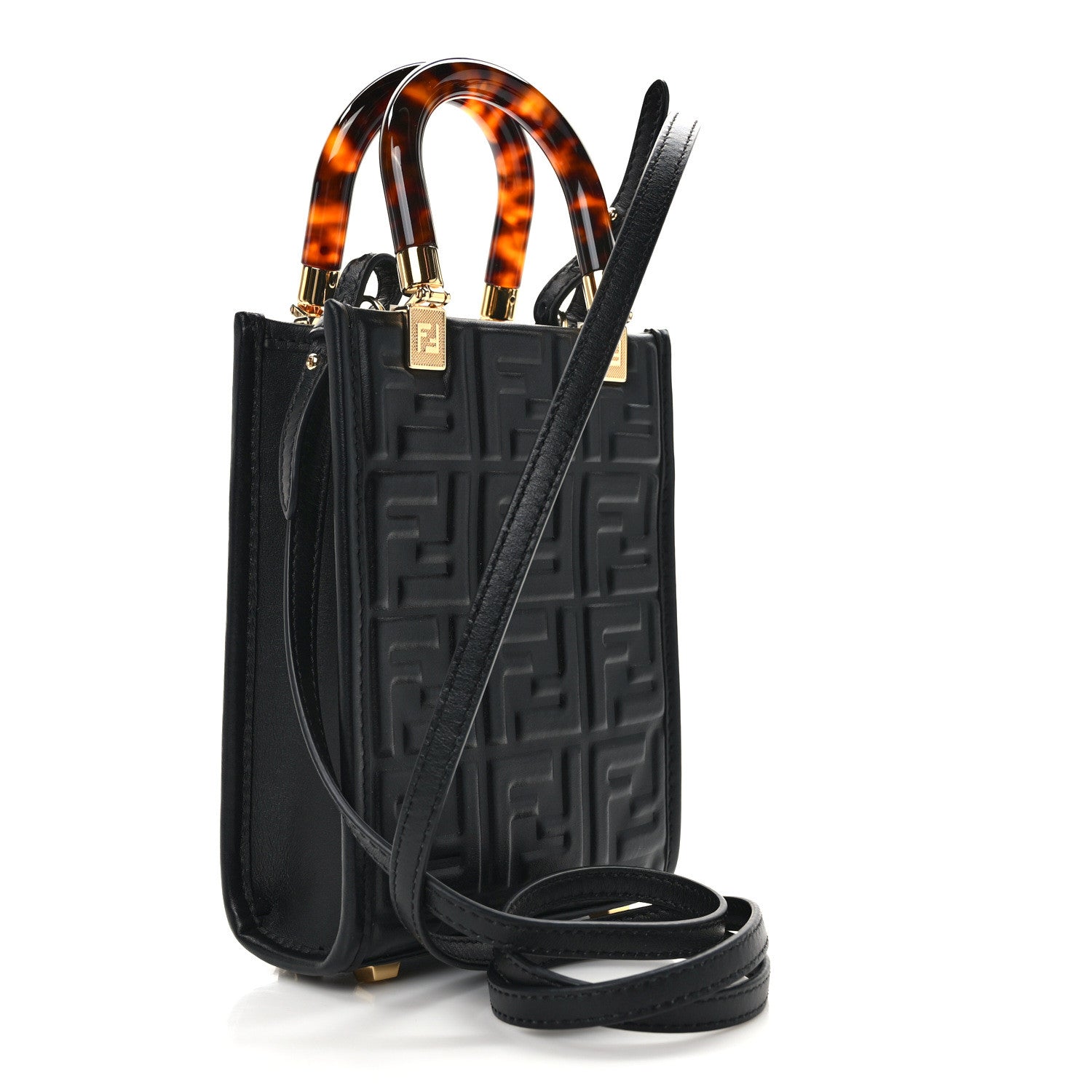 Fendi Vitello Plexiglass FF Embossed Mini Fendi Sunshine Shopper Tote Black 3 of 12