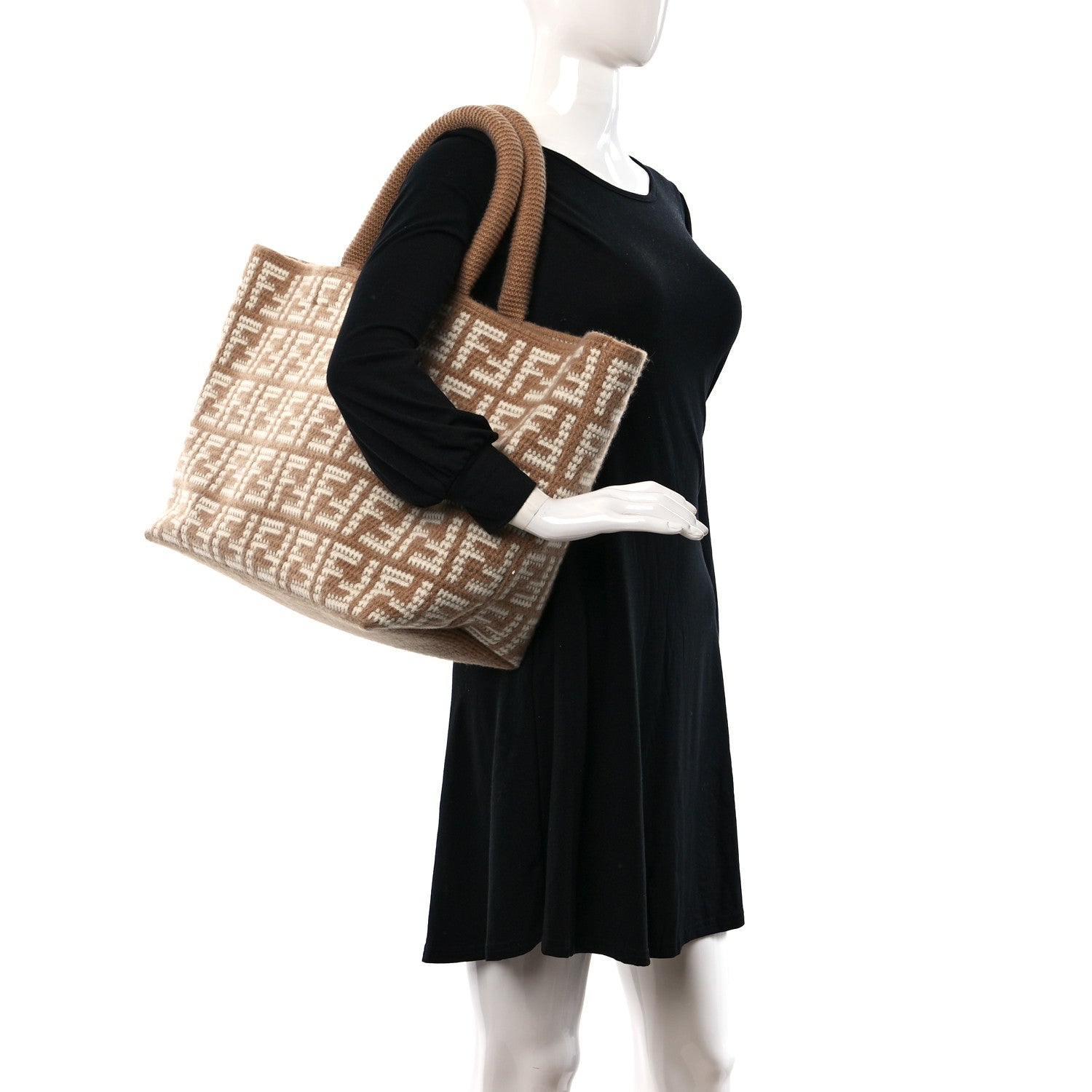 Fendi Cashmere Knit FF Large Shopper Tote Cammello 2 of 9