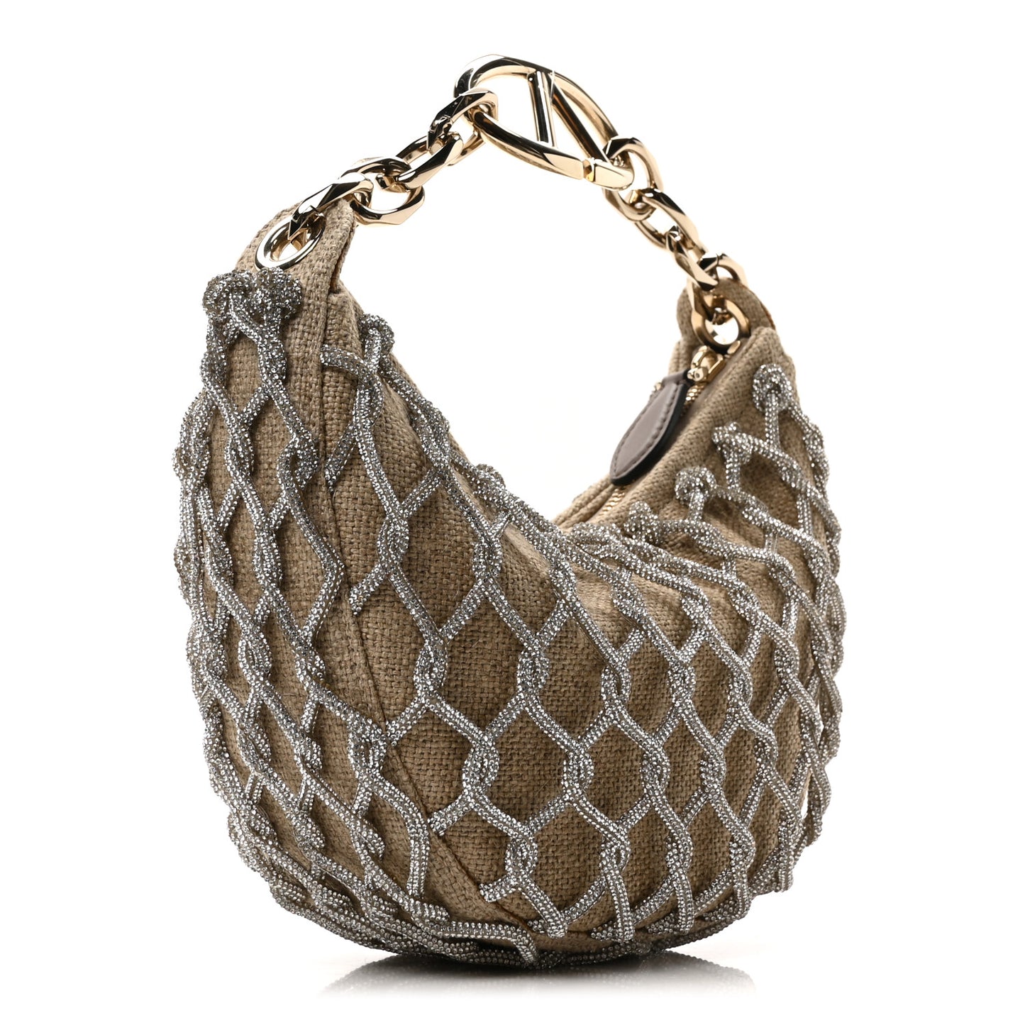 Crystal Knit Mini Vlogo Moon Bag Silver Beige