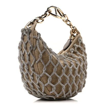 Valentino Garavani Crystal Knit Mini Vlogo Moon Bag Silver Beige 3 of 9