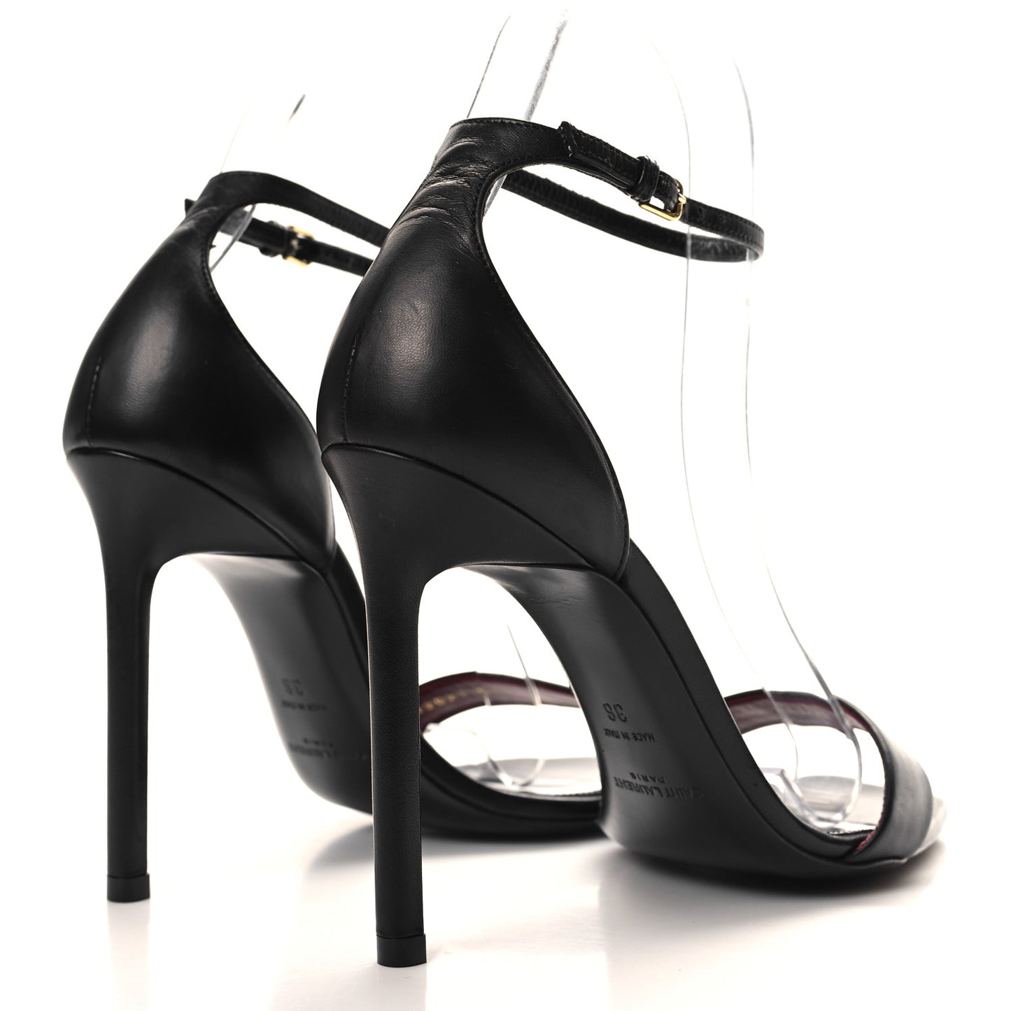 Calfskin Amber 105 Ankle Strap Sandals 36 Black