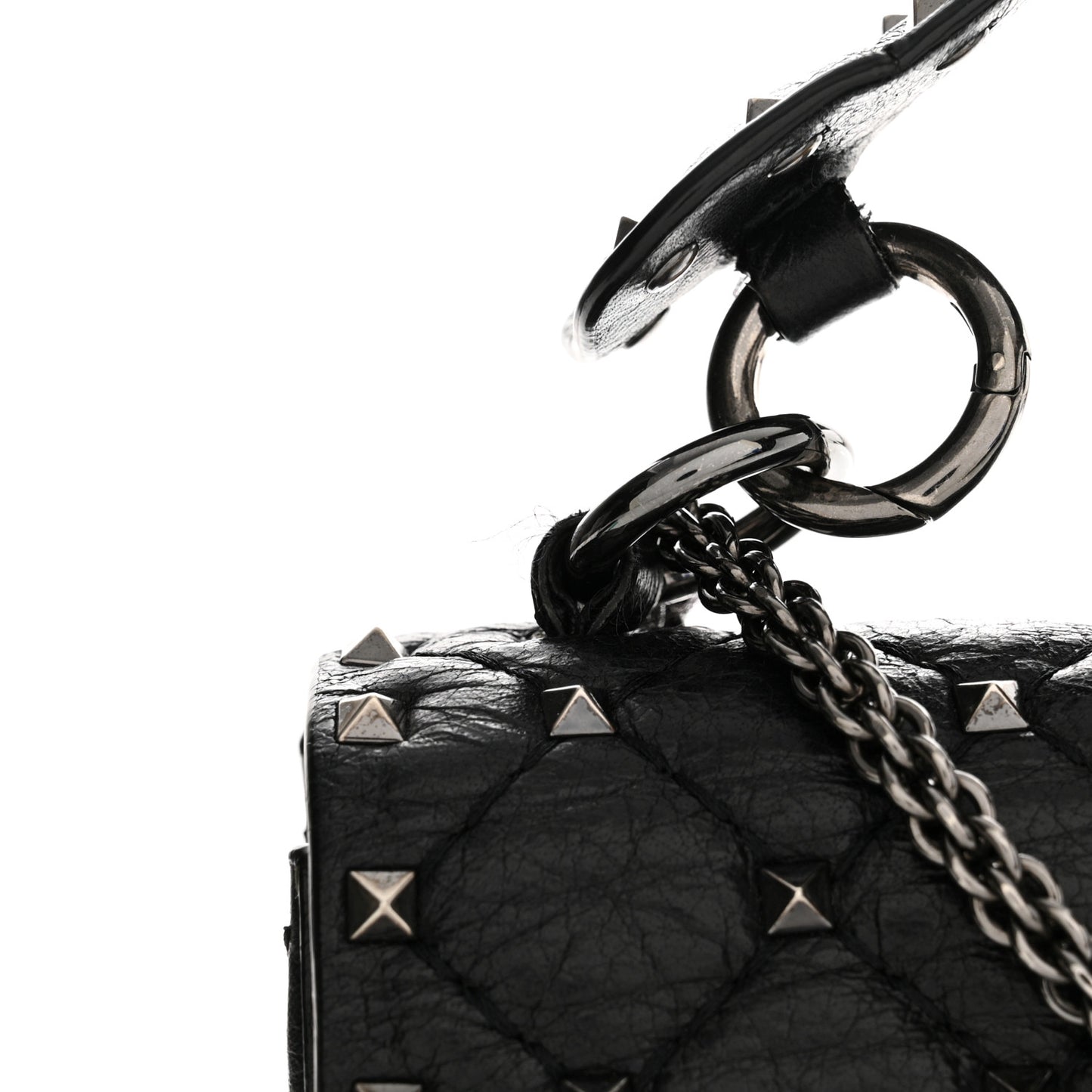 Craquele Nappa Medium Rockstud Spike Shoulder Bag Black