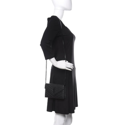 Saint Laurent Grain De Poudre Matelasse Chevron Monogram Envelope Chain Wallet Black 2 of 10