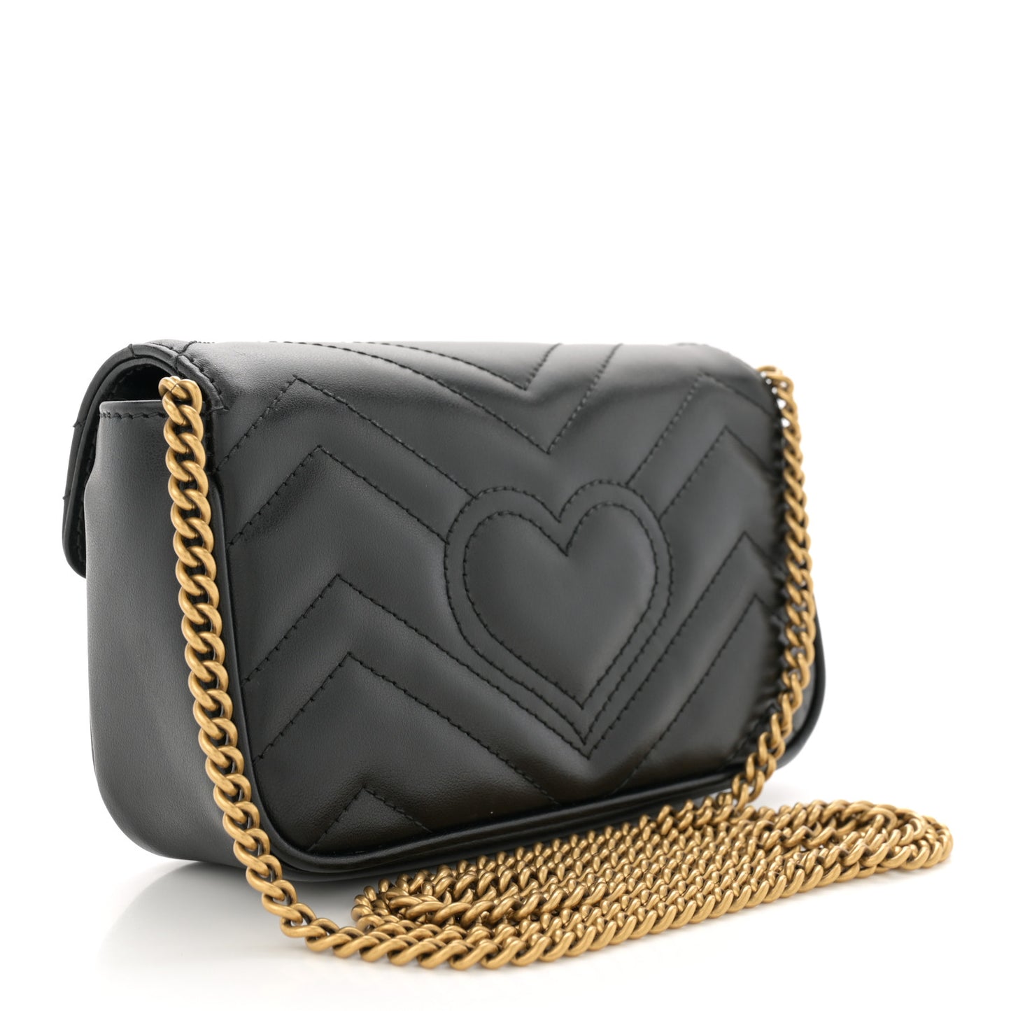 Calfskin Matelasse Super Mini GG Marmont Shoulder Bag Black
