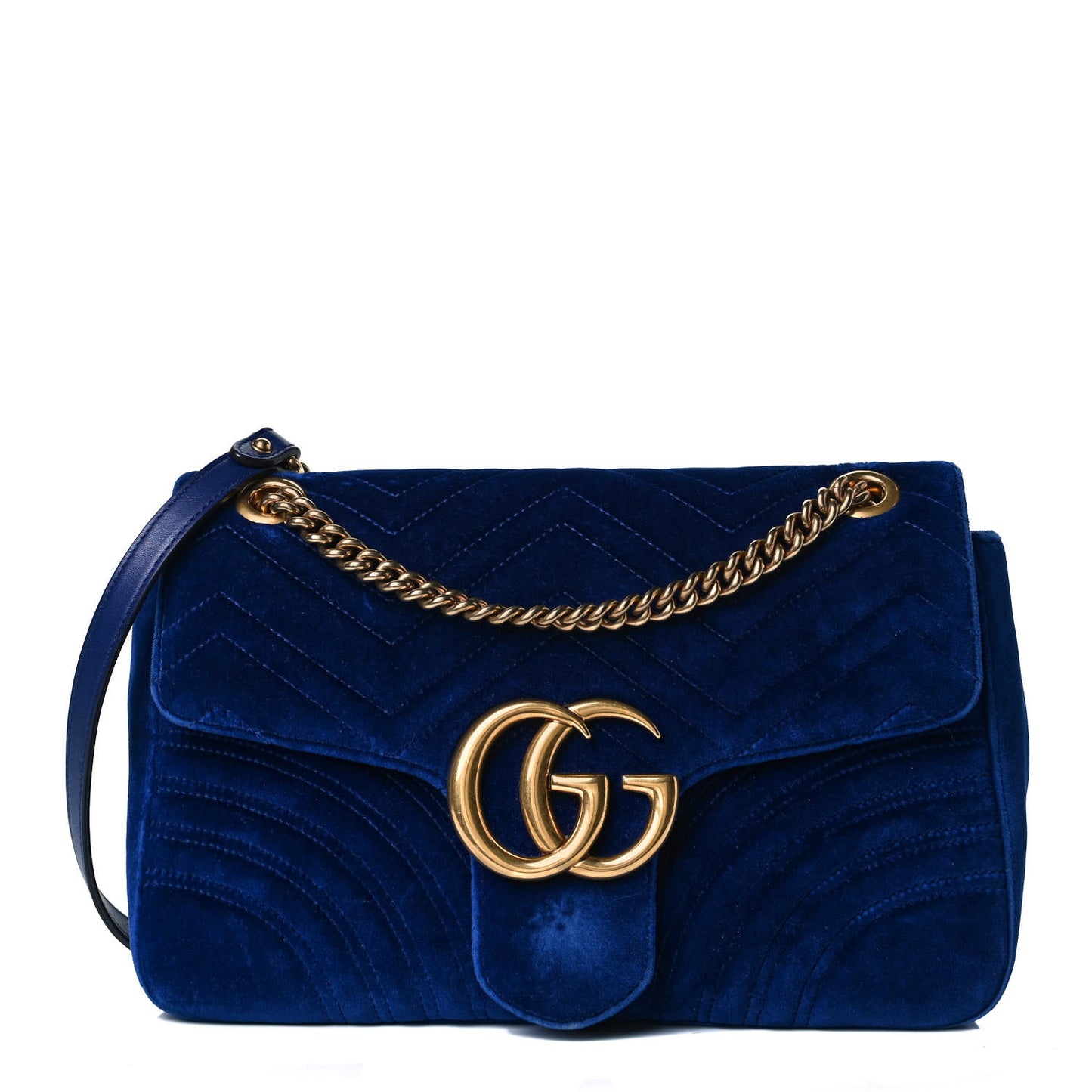 Velvet Matelasse Medium GG Marmont Shoulder Bag Cobalt Blue