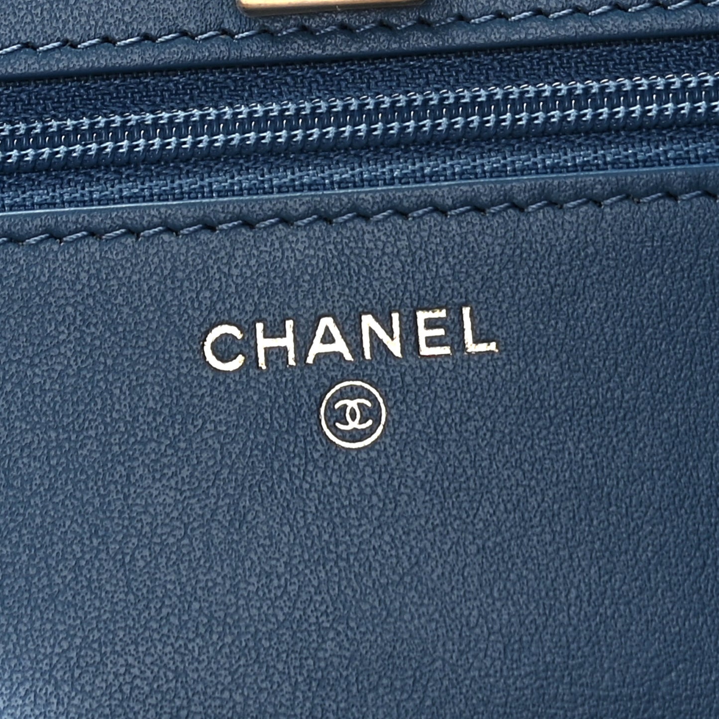 Denim Quilted CC Pearl Crush Wallet On Chain WOC Blue