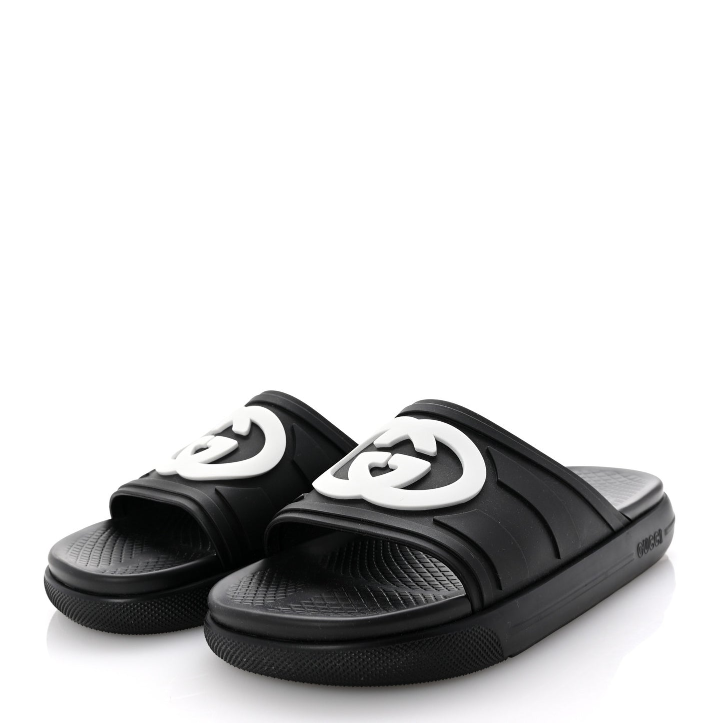 Rubber Interlocking G Pursuit Mens Slide Sandals 9 Black White