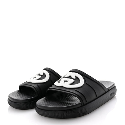 Gucci Rubber Interlocking G Pursuit Mens Slide Sandals 9 Black White 4 of 10