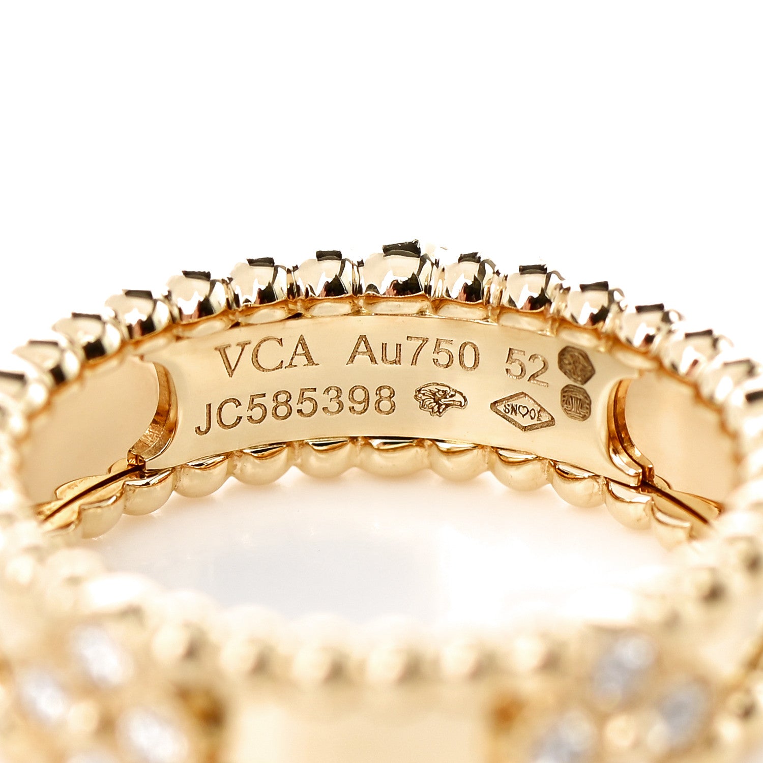 Van Cleef & Arpels 18K Yellow Gold Diamond Sweet Perlee Clovers Ring 52 6 4 of 5