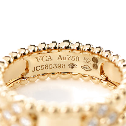 Van Cleef & Arpels 18K Yellow Gold Diamond Sweet Perlee Clovers Ring 52 6 4 of 5