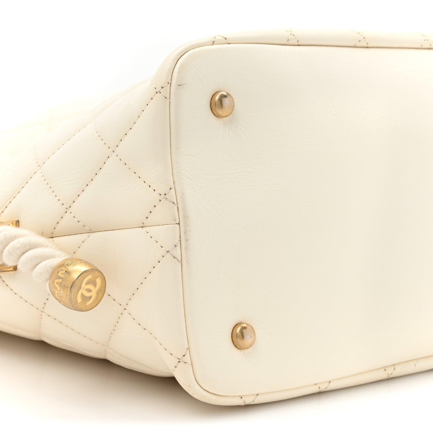 Crumpled Calfskin En Vogue Rope Hobo Bag White