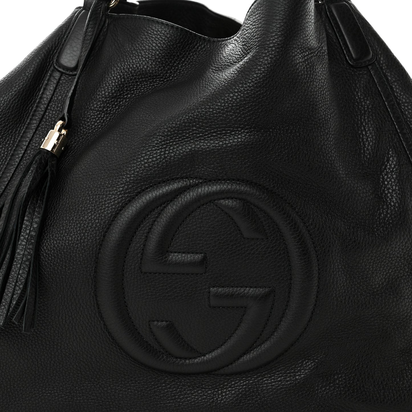 Pebbled Calfskin Large Soho Hobo Black