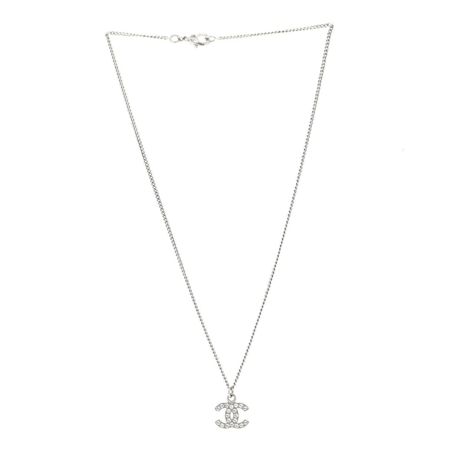 Chanel Crystal Timeless CC Necklace Silver 3 of 5