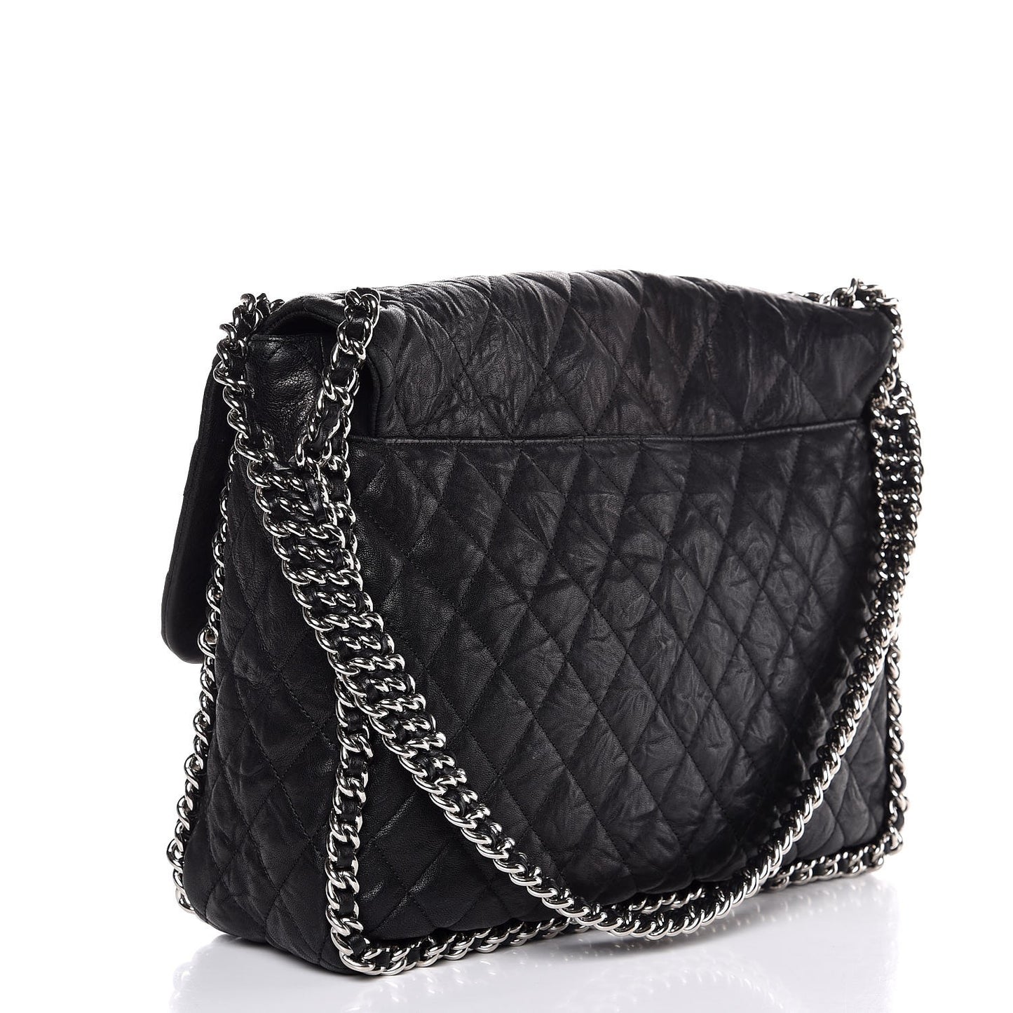 Washed Lambskin Quilted Maxi Chain Around Flap Black
