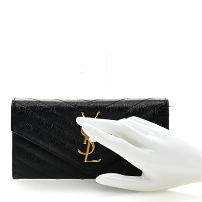 Saint Laurent Grain De Poudre Matelasse Chevron Monogram Flap Wallet Black 2 of 6