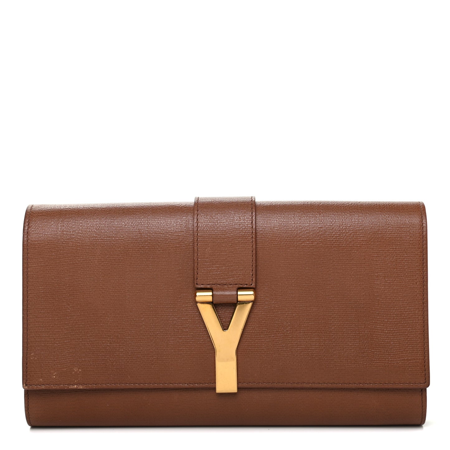 Textured Calfskin Y Ligne Clutch Brown