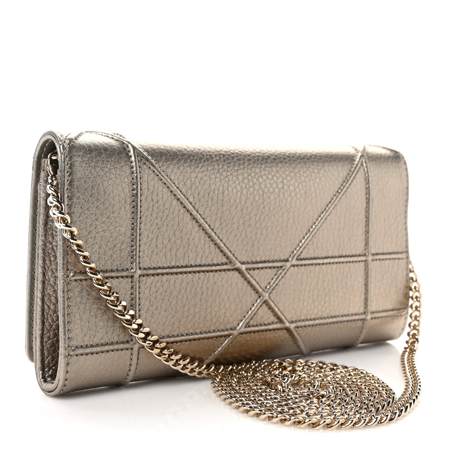 Christian Dior Metallic Calfskin Large Diorama Croisiere Chain Wallet Pale Gold 3 of 9
