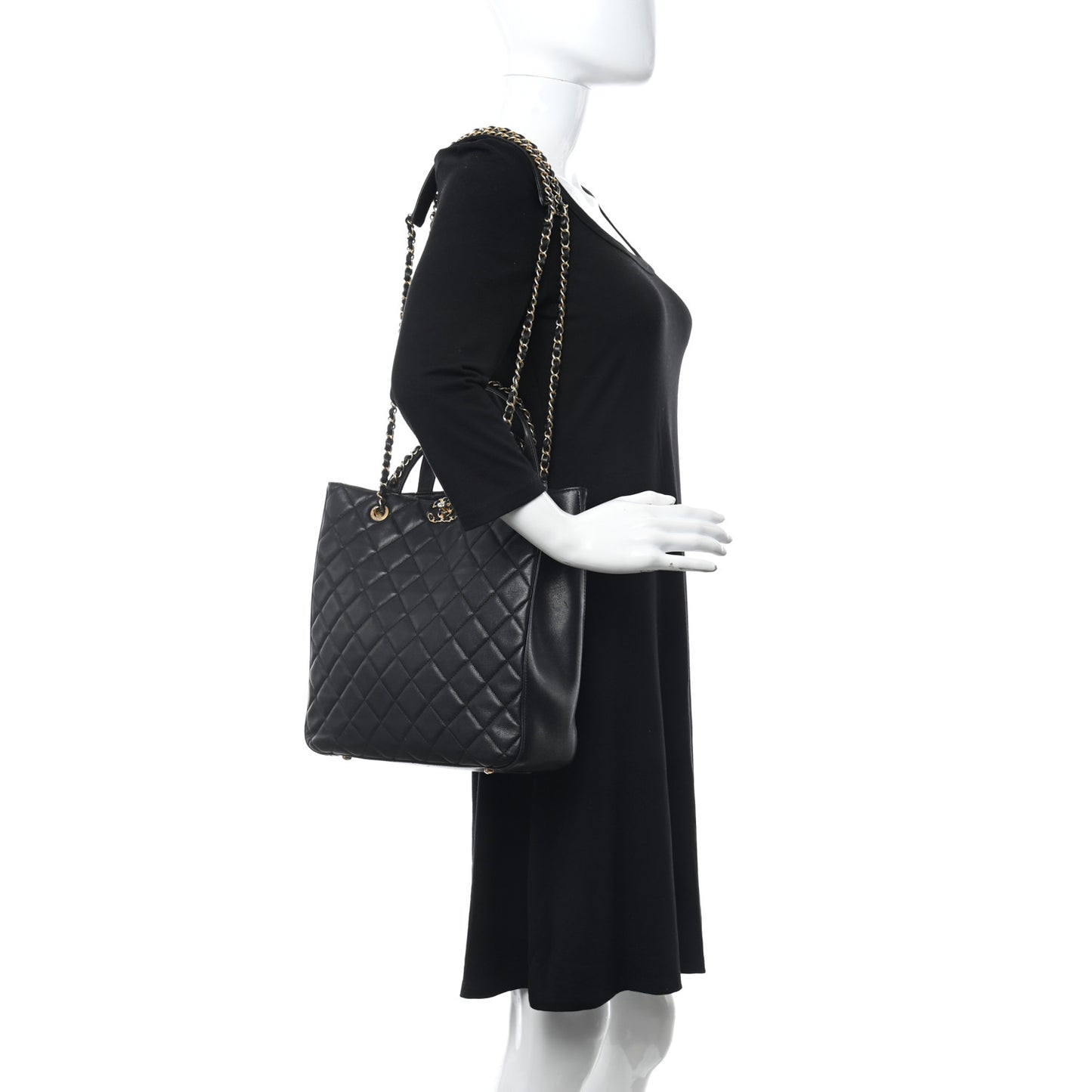 Lambskin Quilted Large Chanel 19 Shopping Tote Black