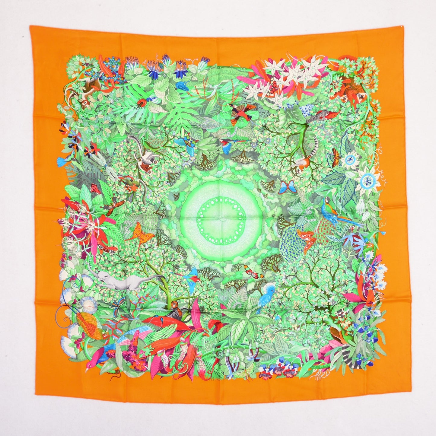 Silk Au Coeur De La Vie Scarf 90 Orange Vert Fuchsia