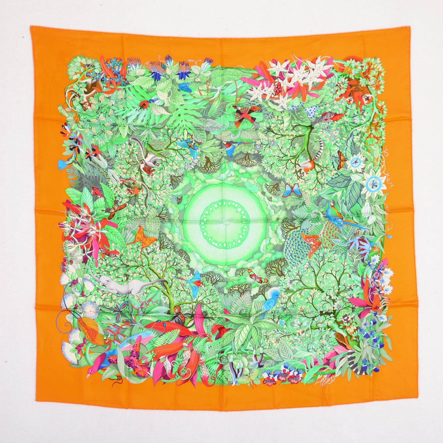 Hermes Silk Au Coeur De La Vie Scarf 90 Orange Vert Fuchsia 2 of 6