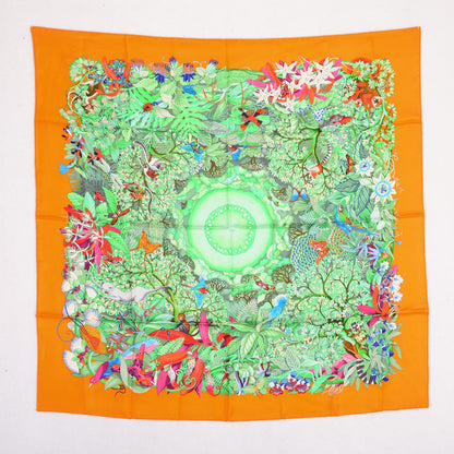 Hermes Silk Au Coeur De La Vie Scarf 90 Orange Vert Fuchsia 2 of 6