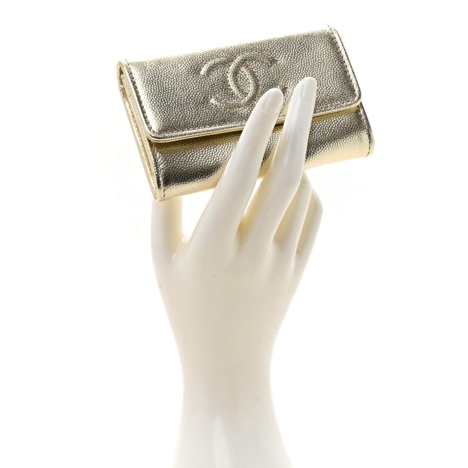 Chanel Metallic Caviar Quilted CC Flap Card Holder Gold 2 of 8