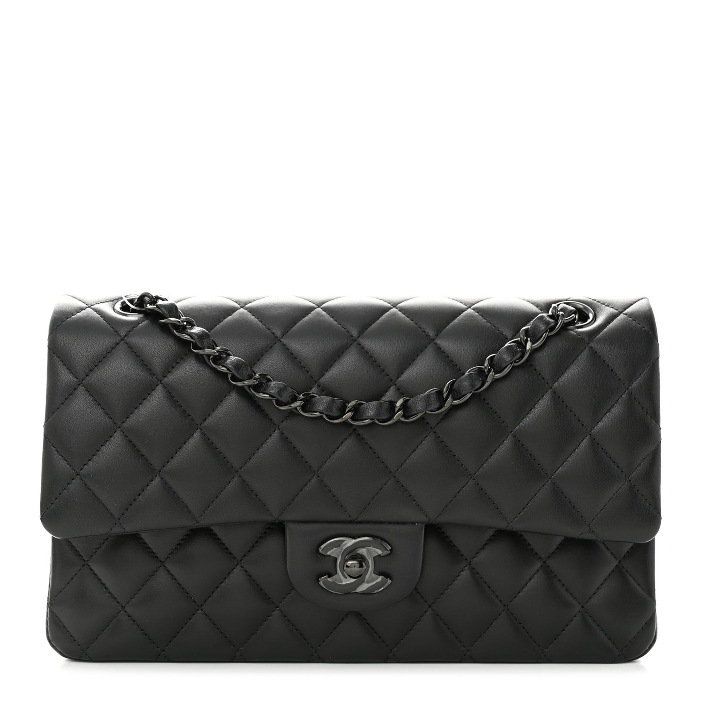 Lambskin Quilted Medium Double Flap So Black