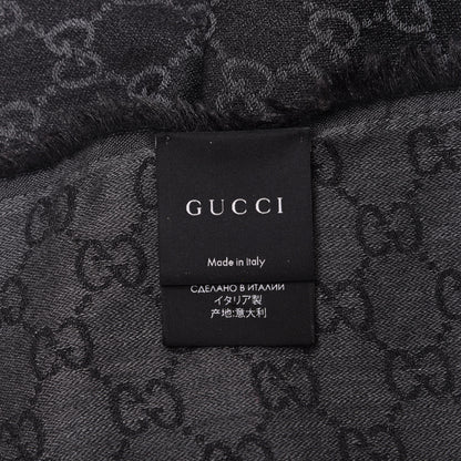 Gucci Wool Silk Monogram GGWeb Fringe Shawl Black Medium Grey 3 of 3