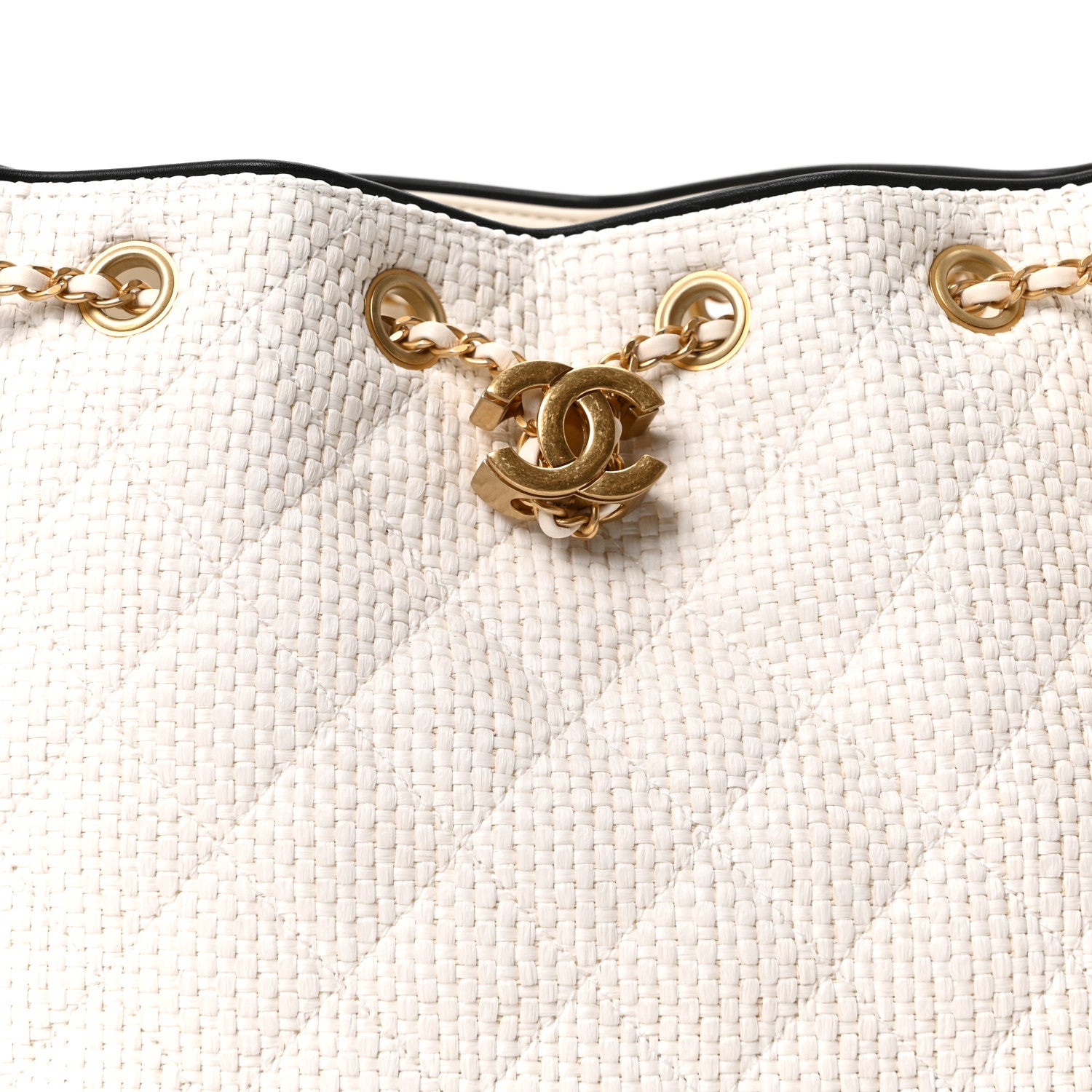 Chanel Braided Raffia Calfskin Quilted Small Chanel 25 Handbag White Black 14 of 21
