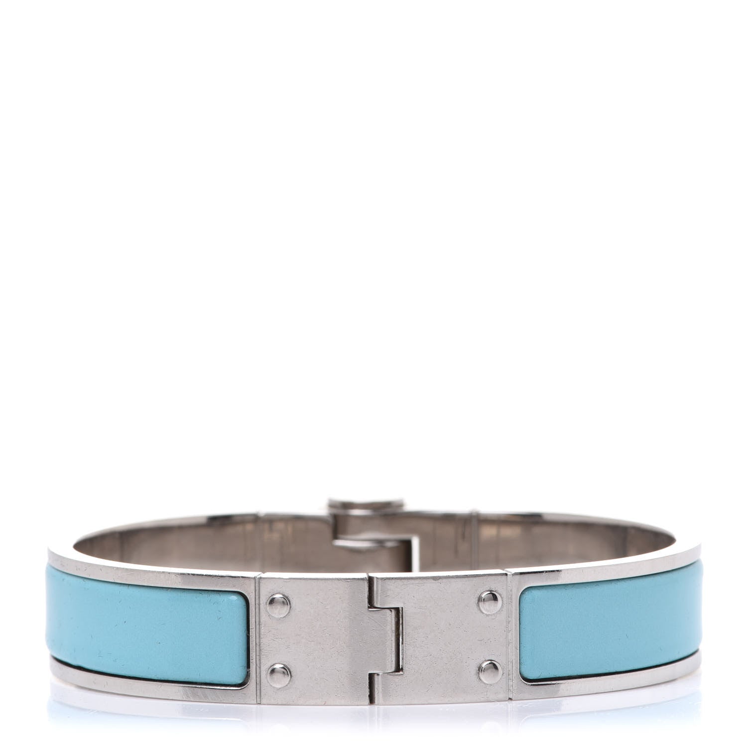 Hermes Enamel Charniere Uni Narrow Hinged Bracelet S Bleu Turquoise 3 of 15