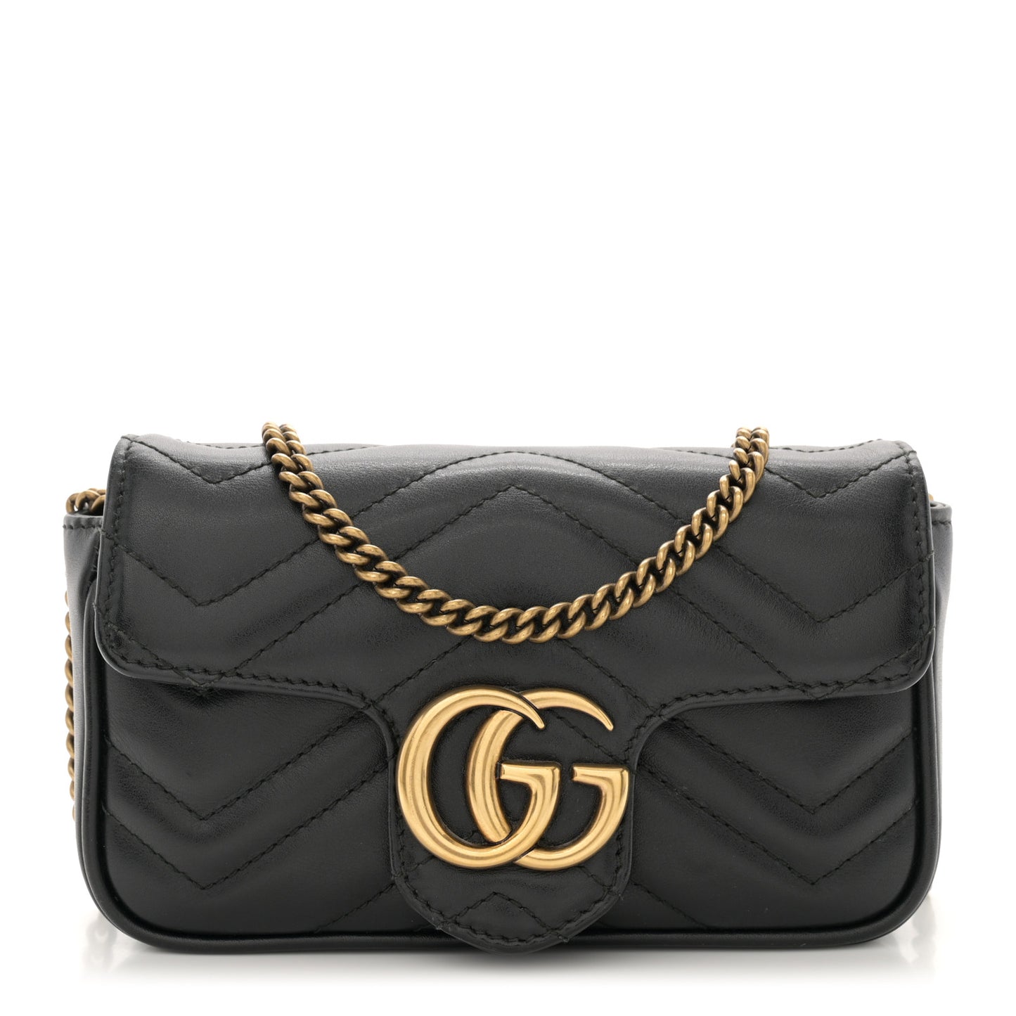 Calfskin Matelasse Super Mini GG Marmont Shoulder Bag Black