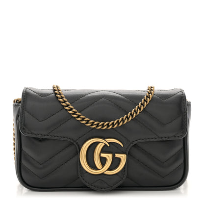 Gucci Calfskin Matelasse Super Mini GG Marmont Shoulder Bag Black 1 of 11