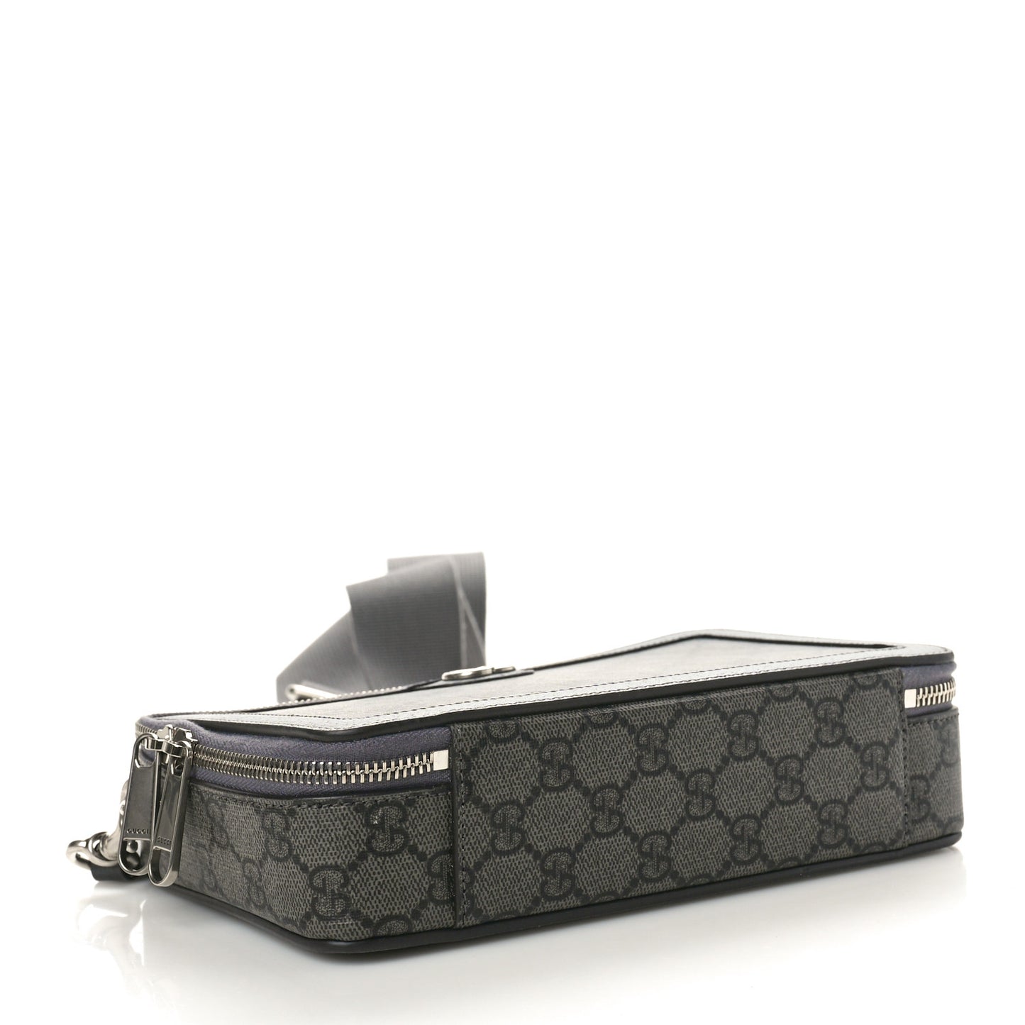 GG Supreme Monogram Textured Dollar Calfskin Small Ophidia Top Handle Shoulder Grey Black Graphite Grey