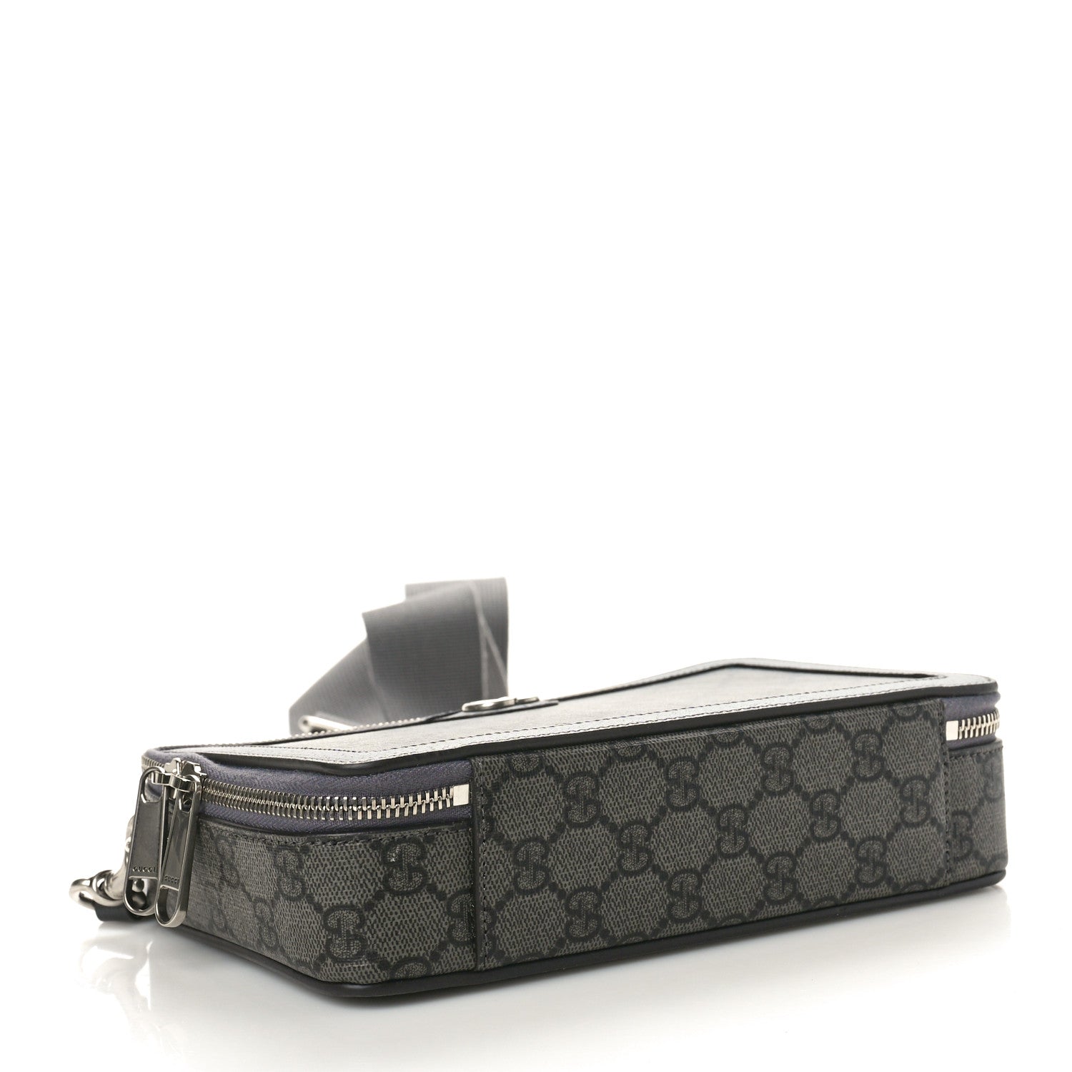 Gucci GG Supreme Monogram Textured Dollar Calfskin Small Ophidia Top Handle Shoulder Grey Black Graphite Grey 4 of 10
