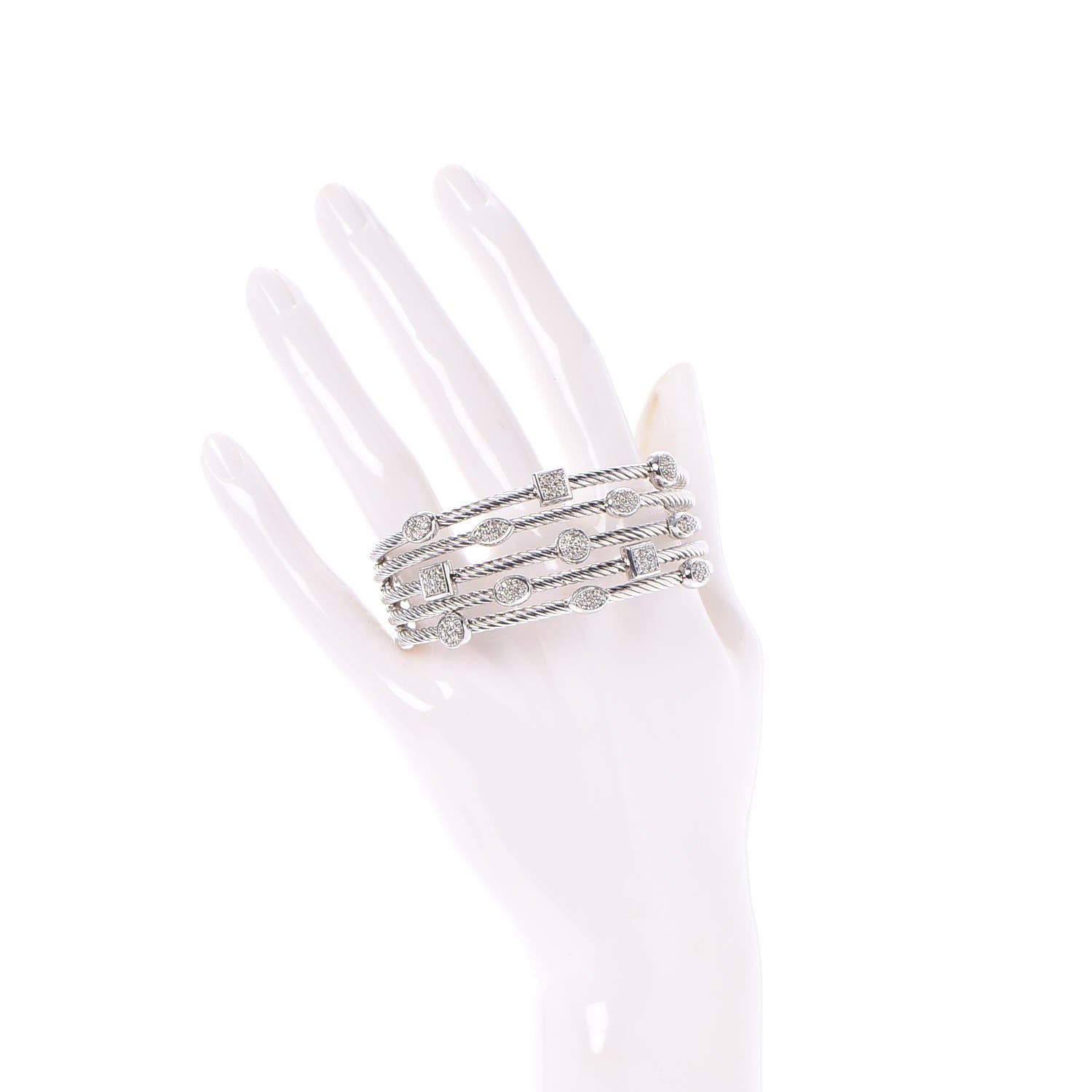 David Yurman Sterling Silver Diamond Five Row Confetti Cuff Bracelet 2 of 4