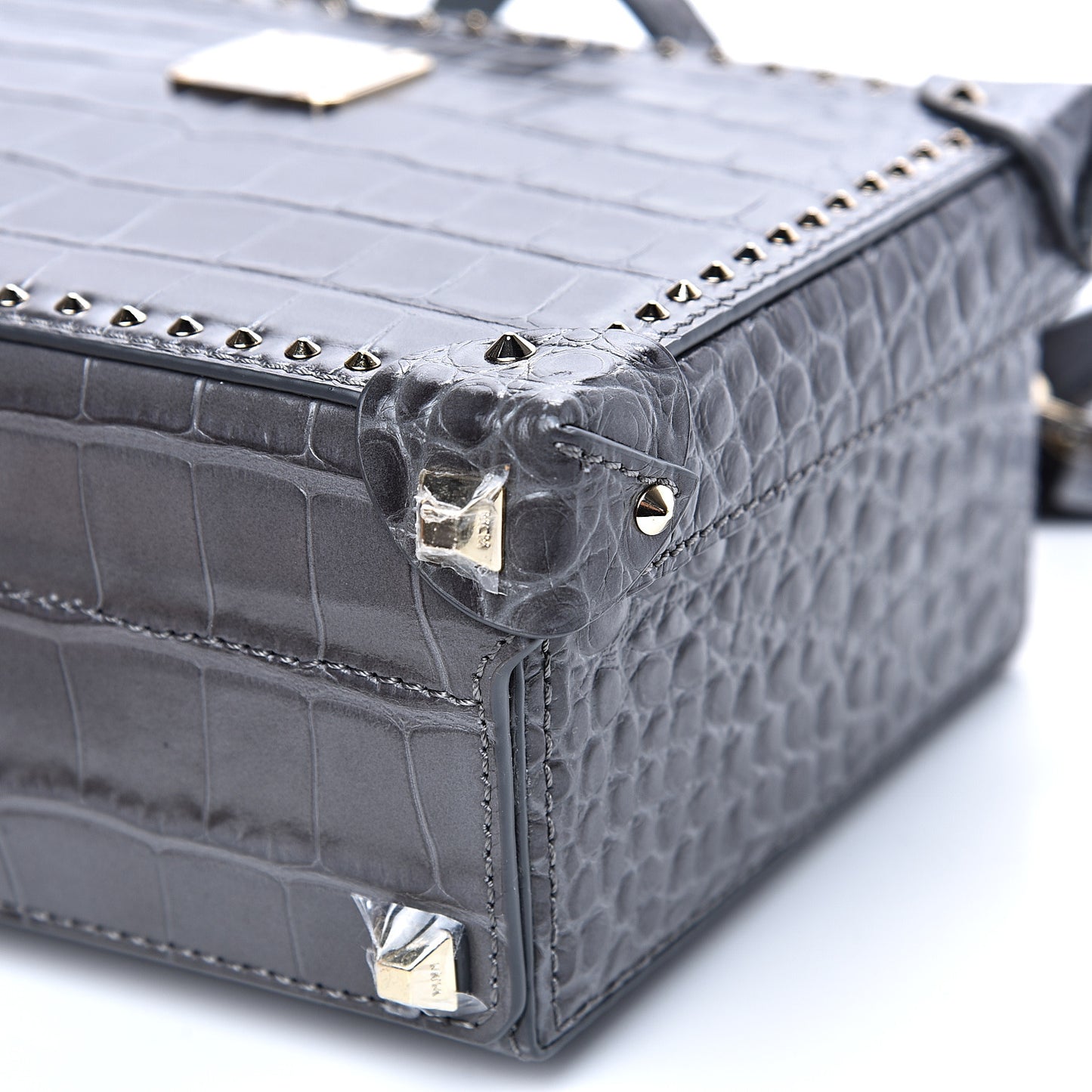 Calfskin Crocodile Embossed Small Berlin Crossbody Charcoal